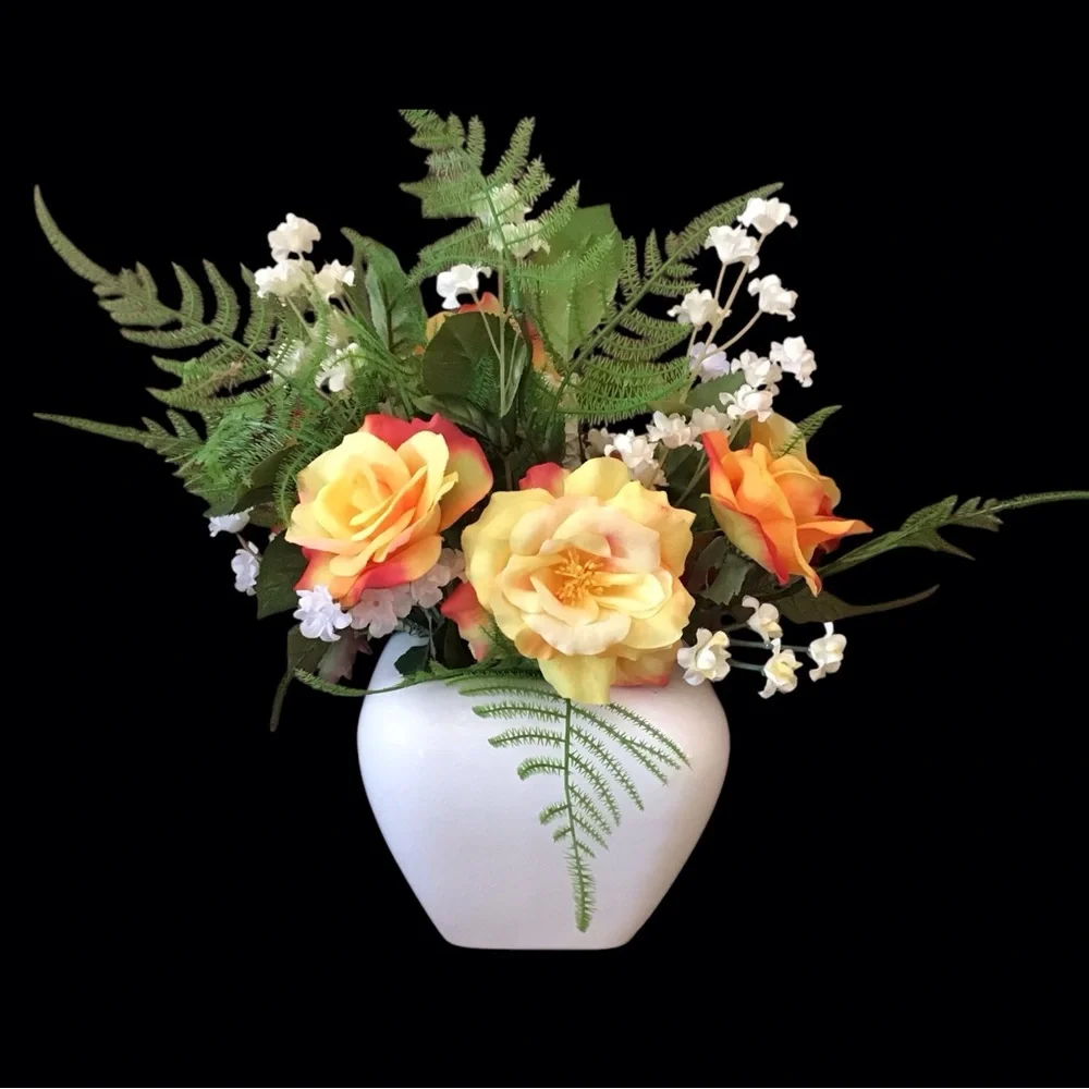Yellow Rose Floral Centerpiece Arrangement Haeger Floral Ivory Vase